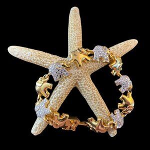 Elephant Tennis Bracelet Gold Plated Signed BR KRN 8"
